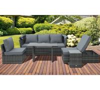 Outsunny 5 Pcs Outdoor Rattan Reclining Adjustable Canopy Sets W/ Dining Table, Grey