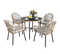 Outsunny 5 Piece Patio Rattan Dining Set w/ Removable Cushions, Grey, Grey