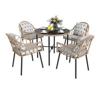 5 Piece Patio Rattan Dining Set w/ Removable Cushions Outsunny Light Brown One Size