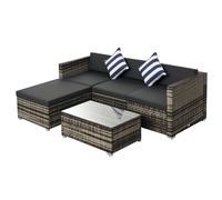 Outsunny 5 Pieces Rattan Sofa Set Wicker Sectional Cushion Patio Black - Grey - Galvanized Metal, PE rattan, polyester cloth - 75cmx75cmx64cm