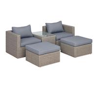 OUTSUNNY 5 Pcs PE Rattan Sofa Footstool Set Tall Glass-Top Table Aluminium Frame in Brown Outsunny Brown