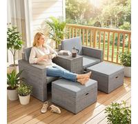OUTSUNNY 5 Piece Rattan Garden Furniture Set w/ Storage Table, Dark Grey Outsunny Dark Grey