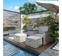 OUTSUNNY 5 Piece Rattan Garden Furniture Set w/ Storage Table, Grey Outsunny Grey