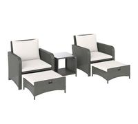 Outsunny 5 Piece Rattan Garden Furniture Set, Wicker Patio Conversation Set with 2 Chairs, 2-Tier Coffee Table, 2 Ottomans and Thick Cushions for Outdoor, Balcony, Bistro, Porch, Cream White Cream