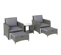 Outsunny 5 Piece Rattan Garden Furniture Set, Wicker Patio Conversation Set with 2 Chairs, 2-Tier Coffee Table, 2 Ottomans and Thick Cushions for Outdoor, Balcony, Bistro, Porch, Grey Grey