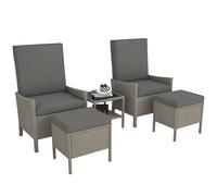 Outsunny 5 Piece Rattan Garden Furniture Set, Wicker Patio Sofa Set with 2 Armchairs, 2 Footstools, Glass Top Coffee Table with Shelf, Outdoor Furniture with Adjustable Backrests, Cushions, Dark Grey