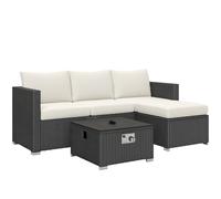Outsunny 4 Seater Rattan Sofa Set with Footstool Thick Cushions Black Cream - Black and Cream White - Steel, PE Rattan - 66W x 66D x 64H cm