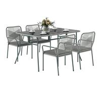 Outsunny 5 Piece Wicker Garden Dining Set, PE Rattan Garden Furniture Set with 4 Stackable Chairs, Tempered Glass Top Table and Cushions, Outdoor Table and Chairs for Patio, Conservatory, Light Grey G