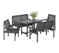 Outsunny 5 Piece Wooden Garden Dining Set for 6, Outdoor Conversation Set with 2 Armchairs, 2 Loveseats and Dining Table with Umbrella Hole for Patio, Balcony, Grey