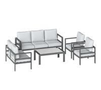 Outsunny 5 Pieces Aluminium Garden Furniture Set with Olefin Cushions, Extra Deep Outdoor Garden Sofa Set, Dark Grey