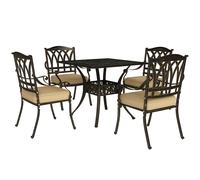 Outsunny 5 Pieces Cast Aluminium Garden Dining Set, 4 Seater Garden Table and Chairs with Parasol Hole, Outdoor Garden Furniture Set with Cushions for Patio, Bronze Tone Bronze