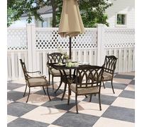 Outsunny 5 Pieces Cast Aluminium Garden Dining Set With Parasol Hole, Bronze Bronze