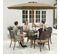 Outsunny 5 Pieces Cast Aluminium Garden Dining Set, 4 Seater Garden Table and Chairs with Parasol Hole, Outdoor Garden Furniture Set with Cushions for Patio, Bronze Tone Bronze