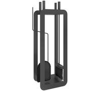 Outsunny 5 Pieces Fireplace Companion Set, Metal Fireplace Accessories Fireside Companion Set with Brush, Shovel, Poker, A Pair of Tongs, Stand, Black