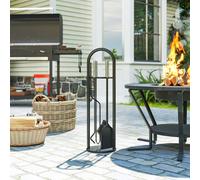 Outsunny 5 Pieces Fireplace Tools Set, Metal Fireplace Accessories Fireside Companion Set with Broom, Shovel, Poker and Bucket, Silver