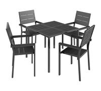 Outsunny 5 Pieces Garden Dining Set, Garden Table and Chairs Set for 4 with Square HDPE Table and Chairs with Armrests, Black