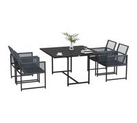 Outsunny 5 Pieces Garden Dining Set, Outdoor Patio Cube Set, 4 Seater Outdoor Table and Chairs with Foldable Backrest, Tempered Glass Top, Handwoven Rope for Poolside, Space-Saving, Dark Grey Light Gr