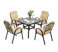 Outsunny Dining Set, Glass Table w/ Texteline Seats, Cream