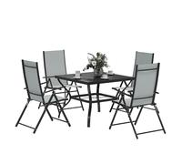 Outsunny 5-Piece Outdoor Garden Dining Set: Folding Chairs & Square Metal-Top Table, Grey