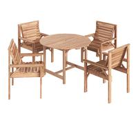 Outsunny 5 Pieces Garden Dining Set with Parasol Hole, Round Outdoor Table and Chairs, 4 Seater Wooden Garden Furniture, Natural