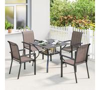 Outsunny 5 Pieces Outdoor Dining Set For 4 With Steel Frame, Grey And Khaki