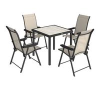 Outsunny 5 Pieces Outdoor Dining Set, Garden Dining Set for 4 with Square Table and Folding Chairs, Brown