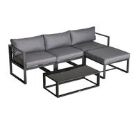 Outsunny 5pcs Patio Sofa Set Padded Cushion w/Footstool Table Aluminium Frame Gr