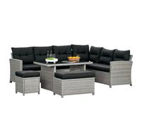 Outsunny 5 Pieces PE Rattan Garden Furniture Set with Corner Sofa, Patio Sofa Set with Glass Table, Stools, Cushions, for Poolside, Mixed Grey Grey