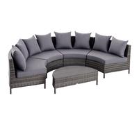 Outsunny 5 Pieces Rattan Garden Furniture Set, 4 Seater Half-Round Garden Sofa Set with Thickened Cushions, Wicker Conservatory Furniture with 4 Chairs, Rattan Coffee Table and Pillows, Grey Grey