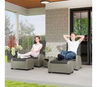 OUTSUNNY 5 Pieces Rattan Garden Furniture Set with Recliner Chair, Table, Cushion in Dark Grey Outsunny Dark Grey