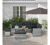 Outsunny 5 Pieces Rattan Garden Furniture Set With Sofa, Table, Cushions, Stools, Grey Grey