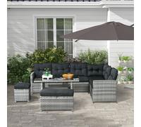 OUTSUNNY 5 Pieces Rattan Garden Furniture Set with Sofa, Table, Cushions, Stools, Grey Outsunny Grey