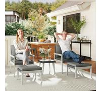 Outsunny 5 Pieces Rattan Patio set with Acacia Wood Top Coffee Table