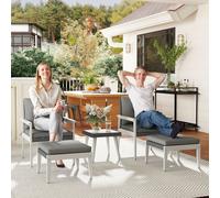 OUTSUNNY 5-Pieces Rattan Patio set with Acacia Wood Top Coffee Table in Grey Outsunny Grey