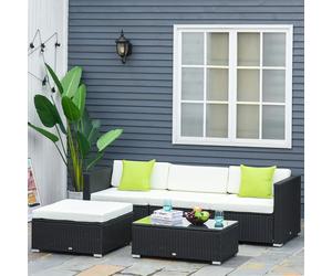 Outsunny 5 Pieces Rattan Sofa Set Wicker Sectional Cushion Patio Black - Black - Galvanised Metal, PE rattan, polyester cloth - 75L x 75W x 64H cm