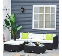 OUTSUNNY 5 Pieces Rattan Sofa Set Wicker Sectional Furniture Cushion Black Brown Grey Outsunny Black