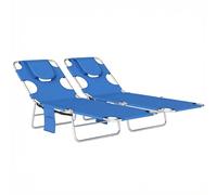 Outsunny 5-Position Adjustable Sun Loungers Set of 2 with Reading Hole and Side Pocket, Blue