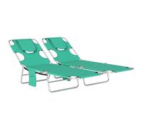 Outsunny 5-Position Adjustable Sun Loungers Set of 2 with Reading Hole and Side Pocket, Green