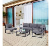 Outsunny 5 Seater Aluminium Extra Deep Garden Furniture Set W/ Table, Grey