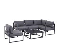 Outsunny 5 Seater Aluminium Garden Furniture Set with High-density Padding Cushions Garden Sofa Set with Tempered Glass Table, Grey Aosom UK