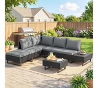 Outsunny 5 Seater Rattan Garden Furniture Set, Adjustable Back, Dark Grey