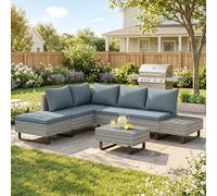 Outsunny 5 Seater Rattan Garden Furniture Set, Adjustable Back, Grey