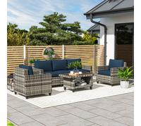 Outsunny 5 Seater Wicker Outdoor Furniture Set for Balcony, Navy Blue, Blue