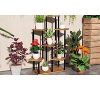 Outsunny 5-Tier Corner Plant Stand with Wooden Shelves and Steel Frame