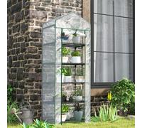 Outsunny 5 Tier Mini Greenhouse Grow House w/ Roll Up Door, White/Green