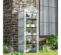 Outsunny 5 Tier Mini Greenhouse Grow House W/ Roll Up Door, White/green