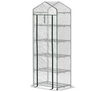 Outsunny 5 Tier Mini Greenhouse Grow House W/ Roll Up Door, White/green White