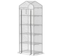 Outsunny 5 Tier Mini Greenhouse Grow House w/ Roll Up Door - White/Grey - White/Grey | TJ Hughes White