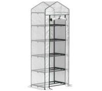 Outsunny 5 Tier Mini Greenhouse Grow House w/ Roll Up Door, White/Green, White