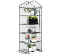 Outsunny 5 Tier Mini Greenhouse, Portable Greenhouse with Reinforced Plastic Cover, Garden Grow House with Roll Up Door and Shelves, 69 x 49 x 193cm, Green
